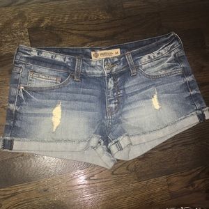 Washed out denim jean shorts